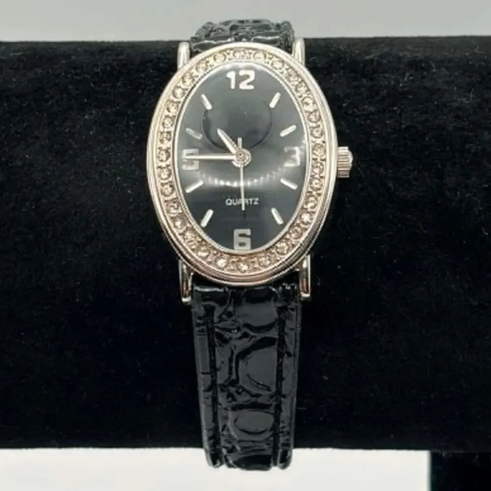 Silver & Black Crystal Watch